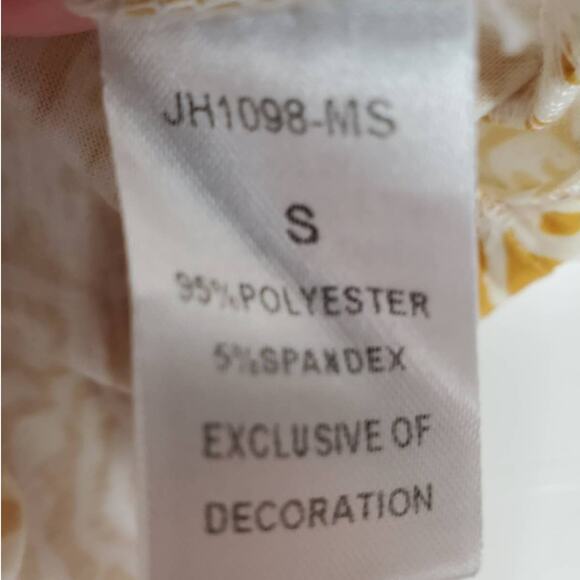 Anthropologie THML SZ S Gold & White Embroidered Top Pom Pom Sleeves Boho - Picture 6 of 7